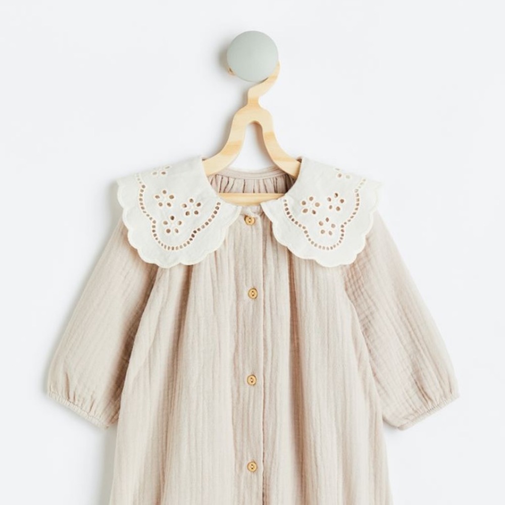 Romper Suite w/ Eyelet-embroidered Collar